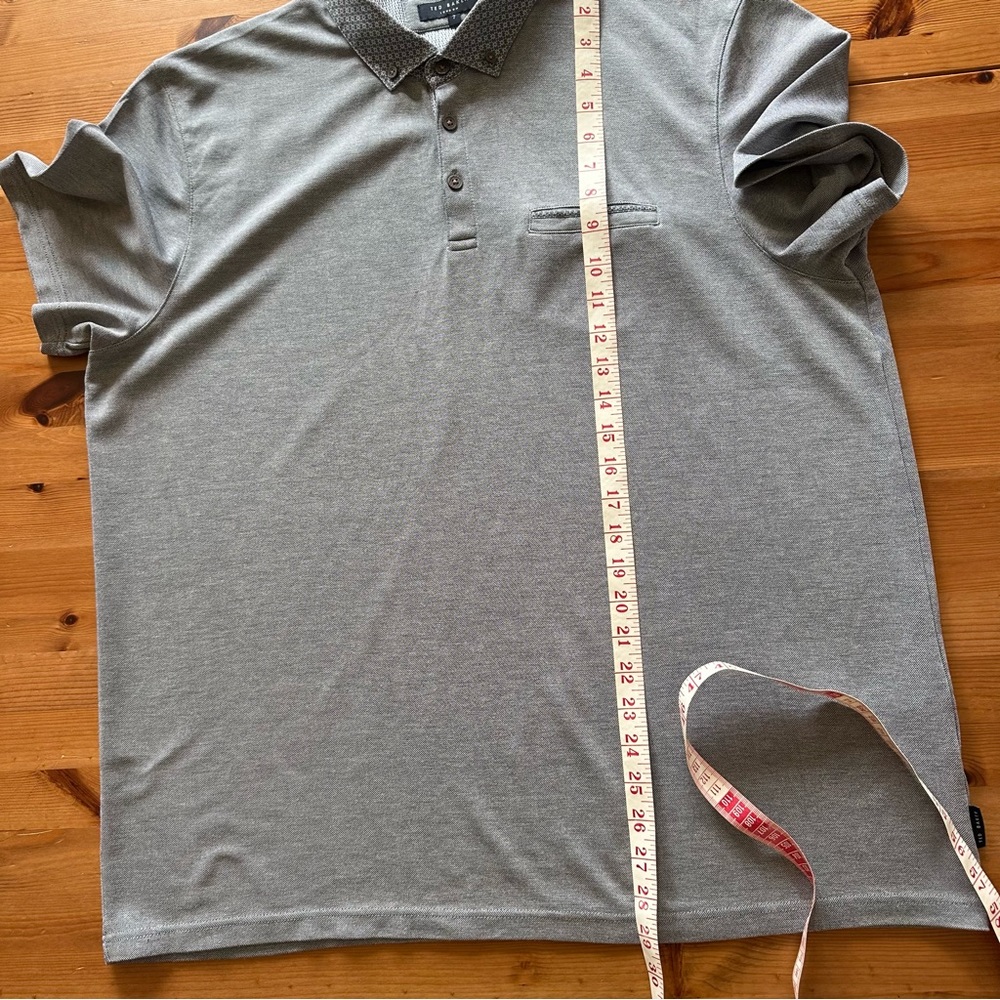 TED BAKER LONDON SS Woven Collar Polo printed blue button collar. Size: 7 (XXL) - Picture 6 of 9